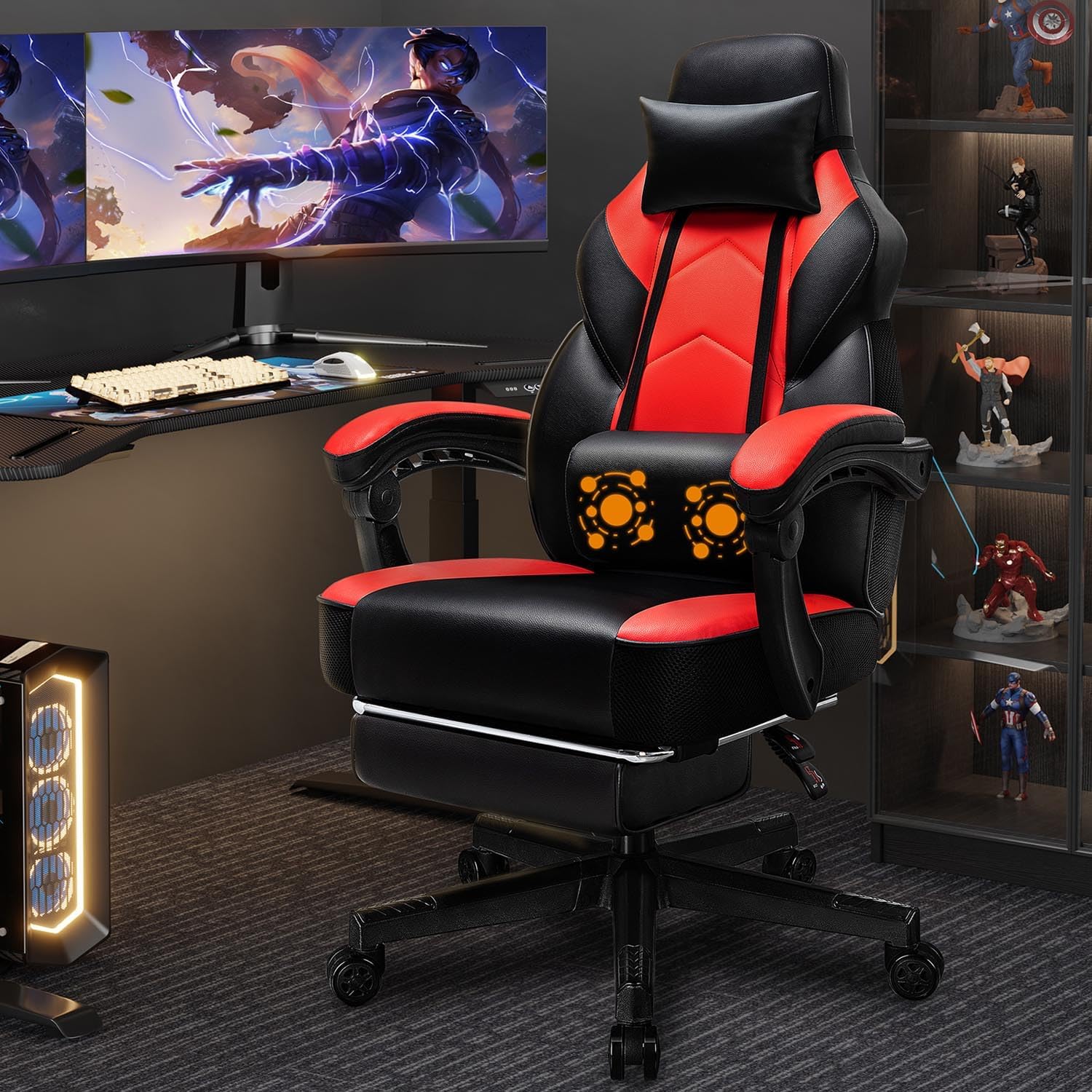 Ergonomic Office Chair - كرسي ألعاب مع مسند للقدمين، ودعم