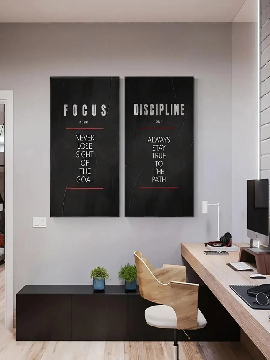 ملصق تعريف الانضباط والتركيز - - مراجعة Home Office Room Inspiration وسعره